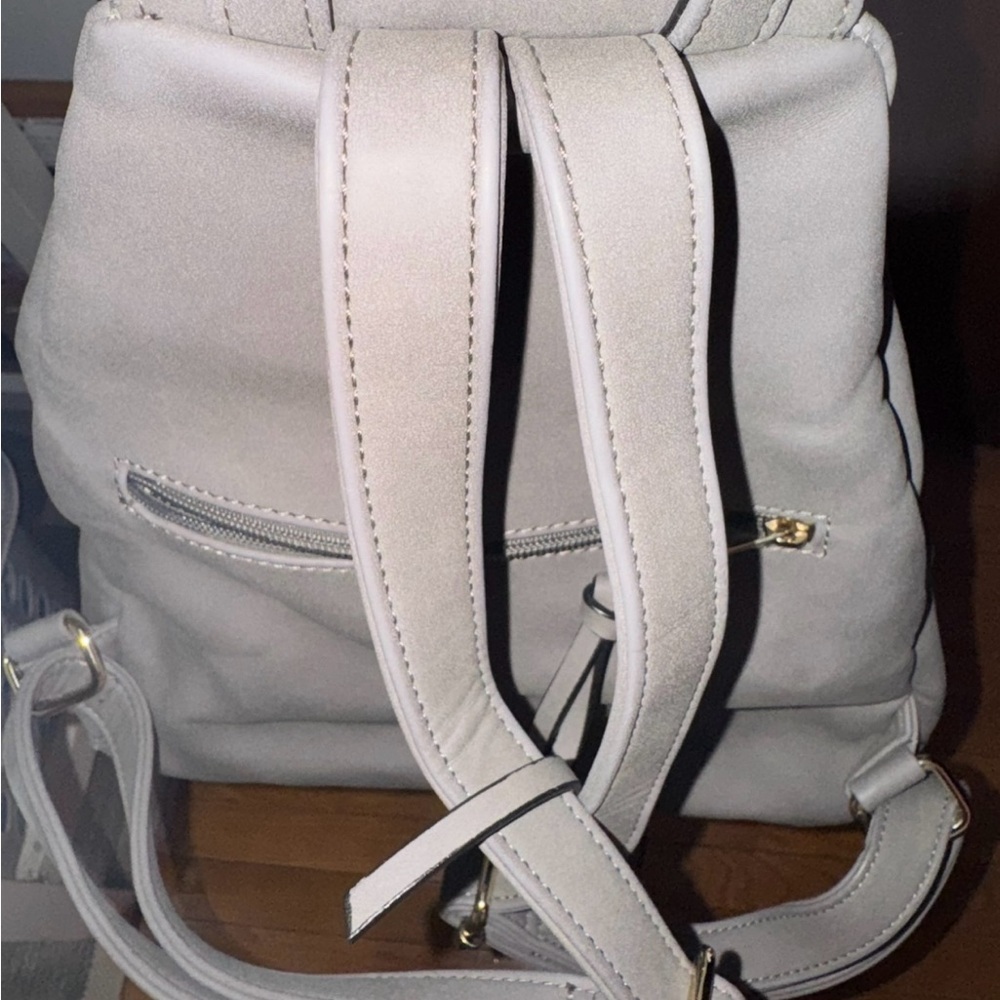 Gray Leather like Backpack with Fringe - Picture 6 of 8